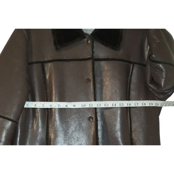 Pele For Outerwear Brown Faux Shearling Leather Long Coat Womens Size Large - Picture 6 of 10